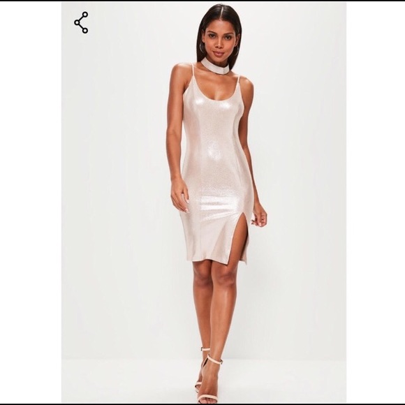 Nude Faux Suede Shimmer Dress w/ Chocker - Picture 2 of 3